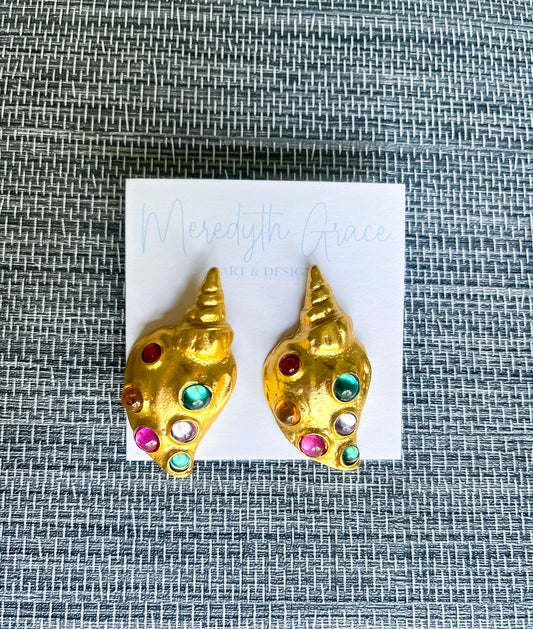 Colorful shell statement earrings