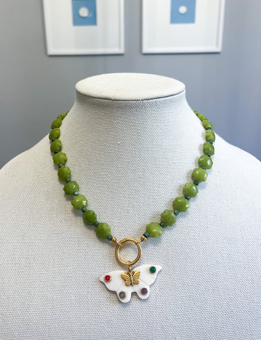 Green floral butterfly necklace